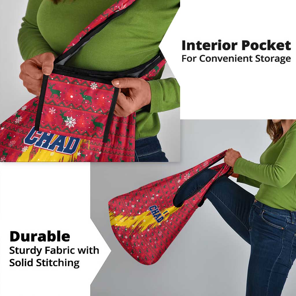 Chad Christmas Grocery Bag National Coat of Arms and Snowflake Accents - African Pride