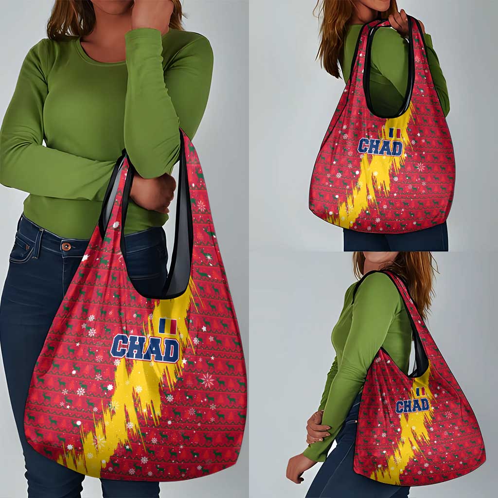 Chad Christmas Grocery Bag National Coat of Arms and Snowflake Accents - African Pride