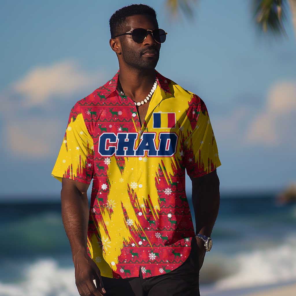 Chad Christmas Hawaiian Shirt National Coat of Arms and Snowflake ...