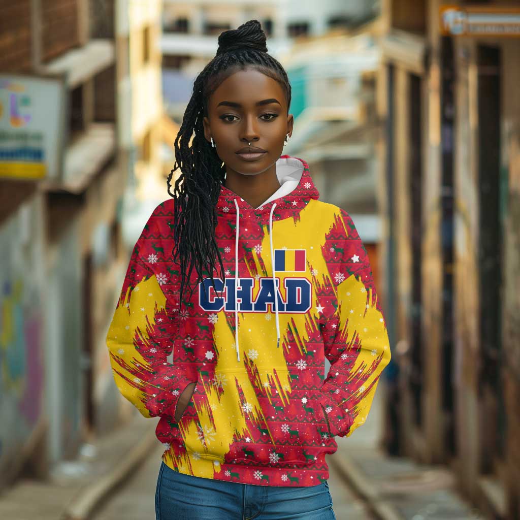 Chad Christmas Hoodie National Coat of Arms and Snowflake Accents - African Pride