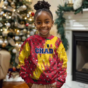 Chad Christmas Kid Ugly Christmas Sweater National Coat of Arms and Snowflake Accents - African Pride