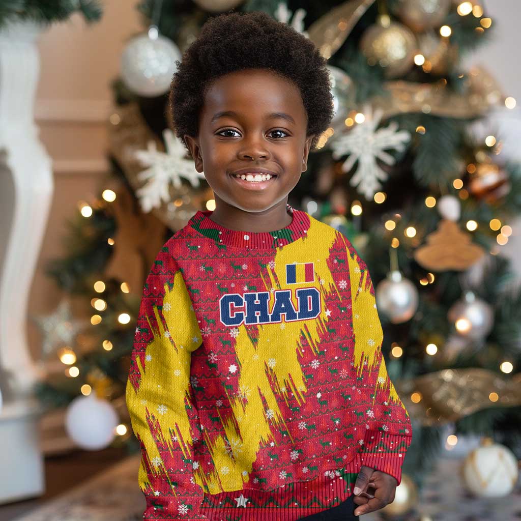 Chad Christmas Kid Ugly Christmas Sweater National Coat of Arms and Snowflake Accents - African Pride