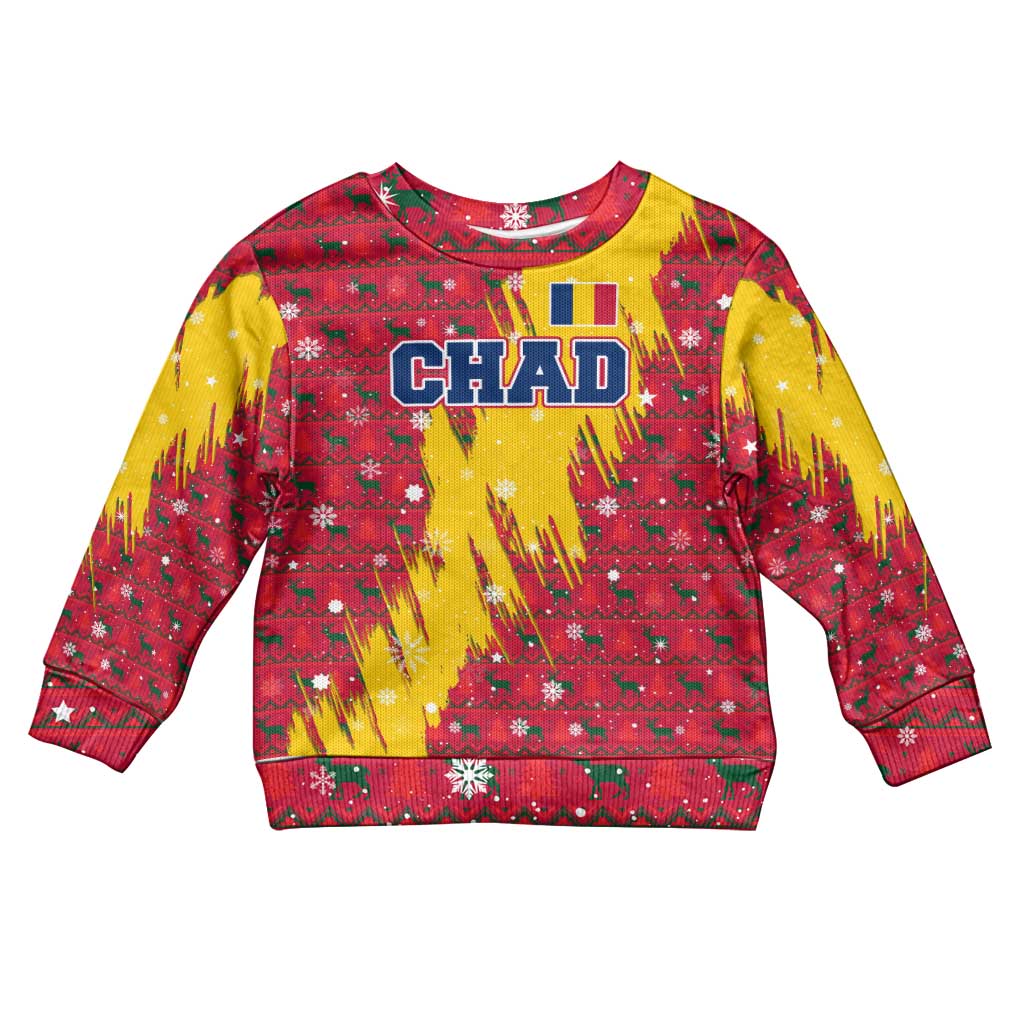 Chad Christmas Kid Ugly Christmas Sweater National Coat of Arms and Snowflake Accents - African Pride