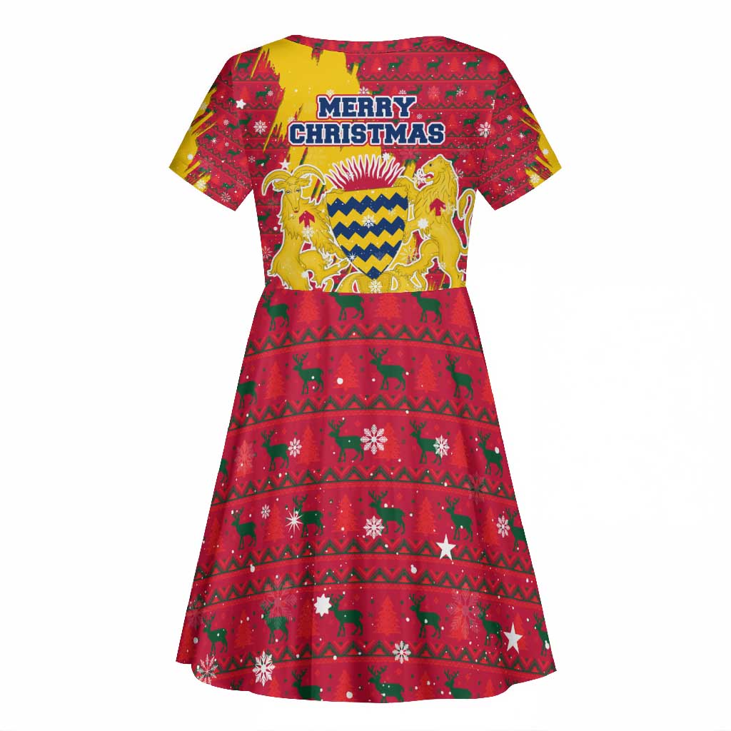 Chad Christmas Kid Short Sleeve Dress National Coat of Arms and Snowflake Accents - African Pride