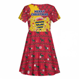 Chad Christmas Kid Short Sleeve Dress National Coat of Arms and Snowflake Accents - African Pride