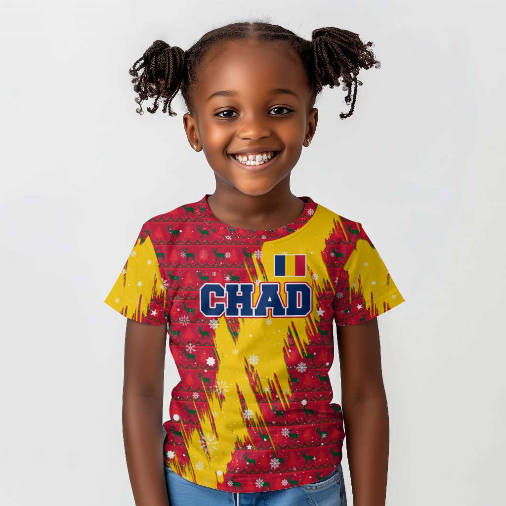 Chad Christmas Kid T shirt National Coat of Arms and Snowflake Accents - African Pride