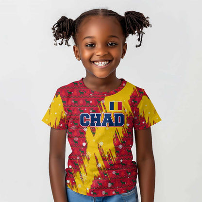 Chad Christmas Kid T shirt National Coat of Arms and Snowflake Accents - African Pride