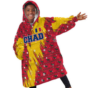 Chad Christmas Kid Wearable Blanket Hoodie National Coat of Arms and Snowflake Accents - African Pride
