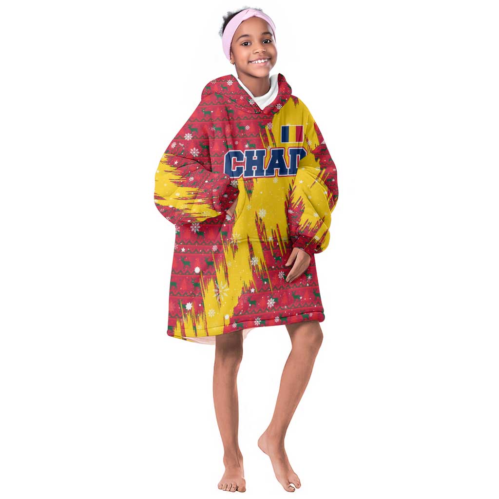 Chad Christmas Kid Wearable Blanket Hoodie National Coat of Arms and Snowflake Accents - African Pride