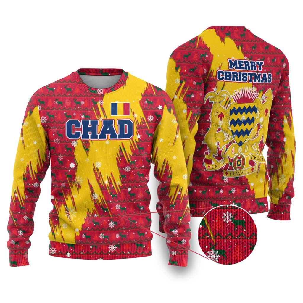 Chad Christmas Ugly Christmas Sweater National Coat of Arms and Snowflake Accents - African Pride