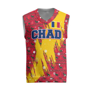 Chad Christmas Knitted V-Neck Vest National Coat of Arms and Snowflake Accents - African Pride