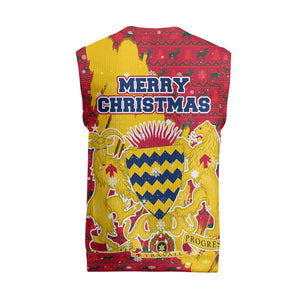 Chad Christmas Knitted V-Neck Vest National Coat of Arms and Snowflake Accents - African Pride