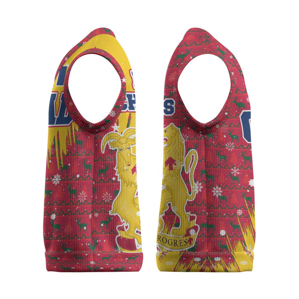 Chad Christmas Knitted V-Neck Vest National Coat of Arms and Snowflake Accents - African Pride