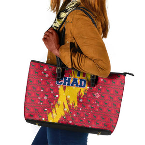 Chad Christmas Leather Tote Bag National Coat of Arms and Snowflake Accents - African Pride