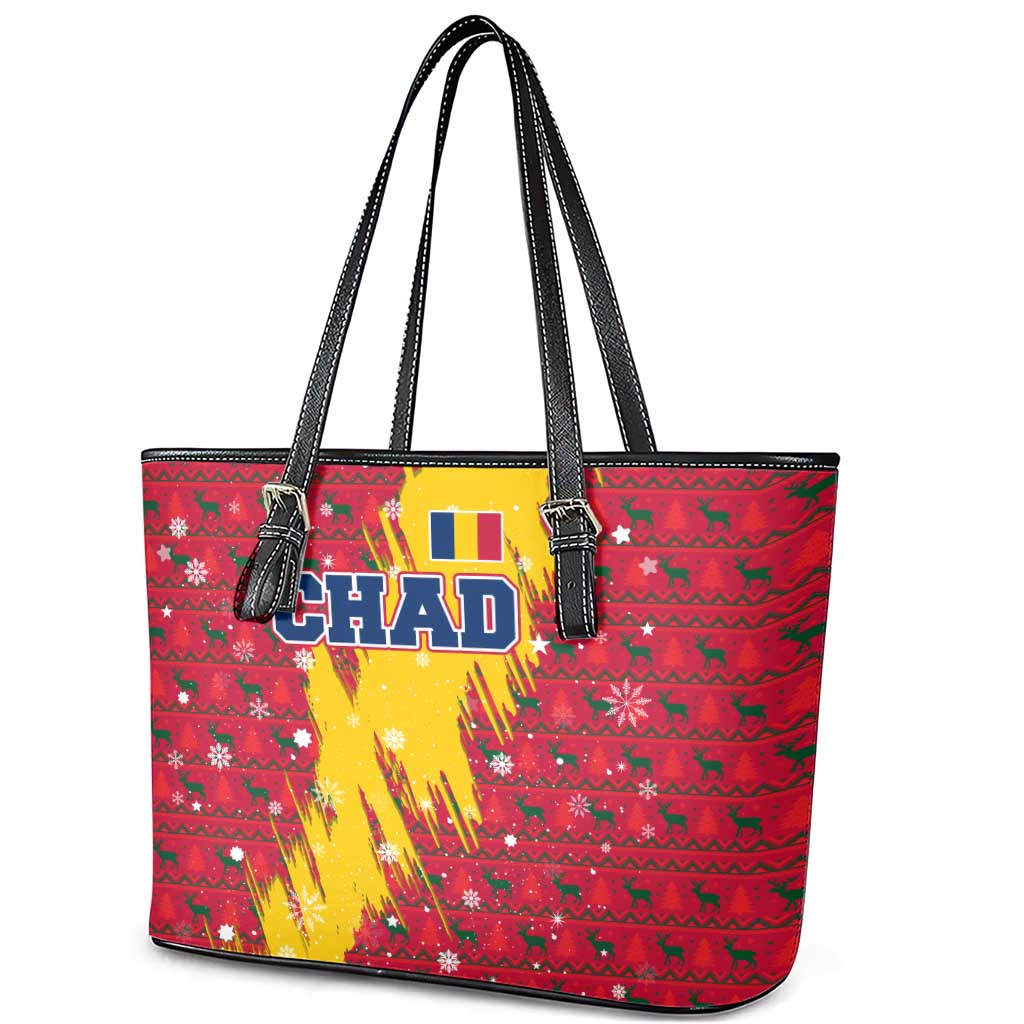 Chad Christmas Leather Tote Bag National Coat of Arms and Snowflake Accents - African Pride