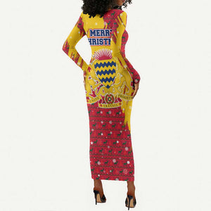 Chad Christmas Long Sleeve Bodycon Dress National Coat of Arms and Snowflake Accents - African Pride