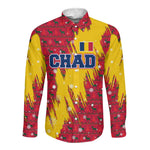 Chad Christmas Long Sleeve Button Shirt National Coat of Arms and Snowflake Accents - African Pride