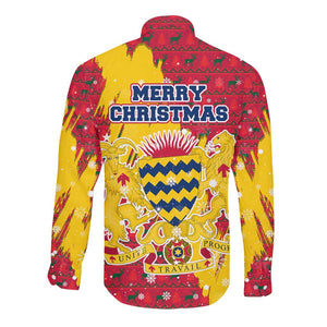 Chad Christmas Long Sleeve Button Shirt National Coat of Arms and Snowflake Accents - African Pride