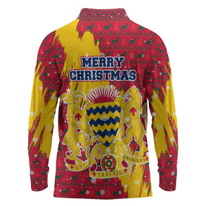 Chad Christmas Long Sleeve Polo Shirt National Coat of Arms and Snowflake Accents - African Pride