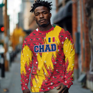 Chad Christmas Long Sleeve Shirt National Coat of Arms and Snowflake Accents - African Pride