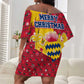 Chad Christmas Off Shoulder Short Dress National Coat of Arms and Snowflake Accents - African Pride