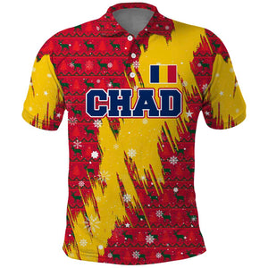 Chad Christmas Polo Shirt National Coat of Arms and Snowflake Accents - African Pride