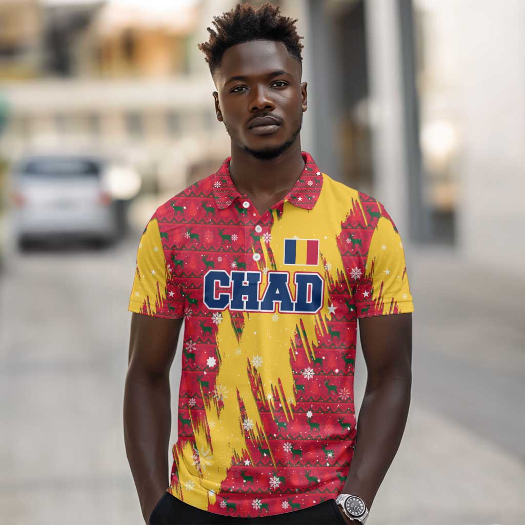 Chad Christmas Polo Shirt National Coat of Arms and Snowflake Accents - African Pride