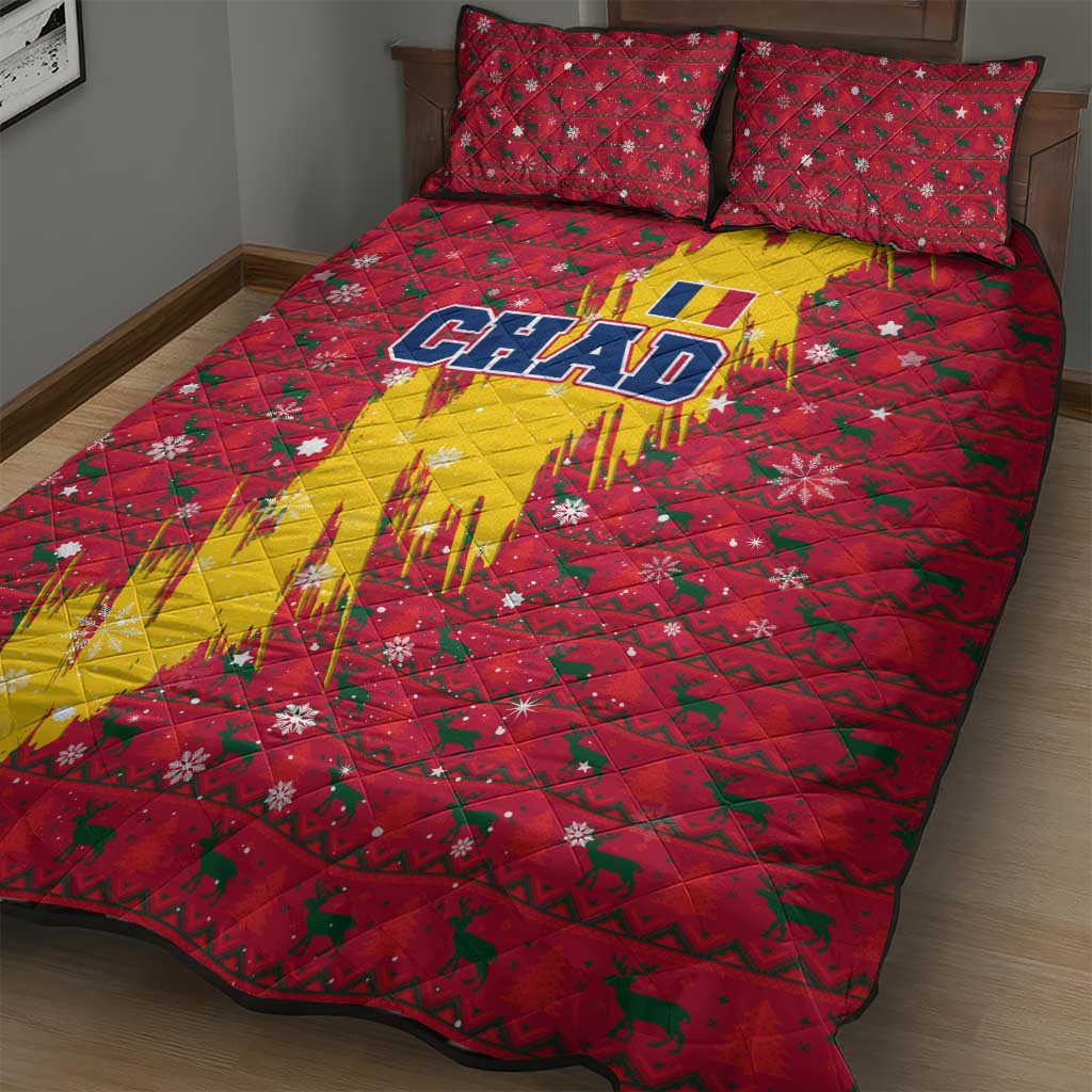 Chad Christmas Quilt Bed Set National Coat of Arms and Snowflake Accents - African Pride
