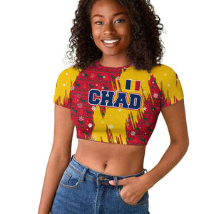 Chad Christmas Raglan Cropped T shirt National Coat of Arms and Snowflake Accents - African Pride