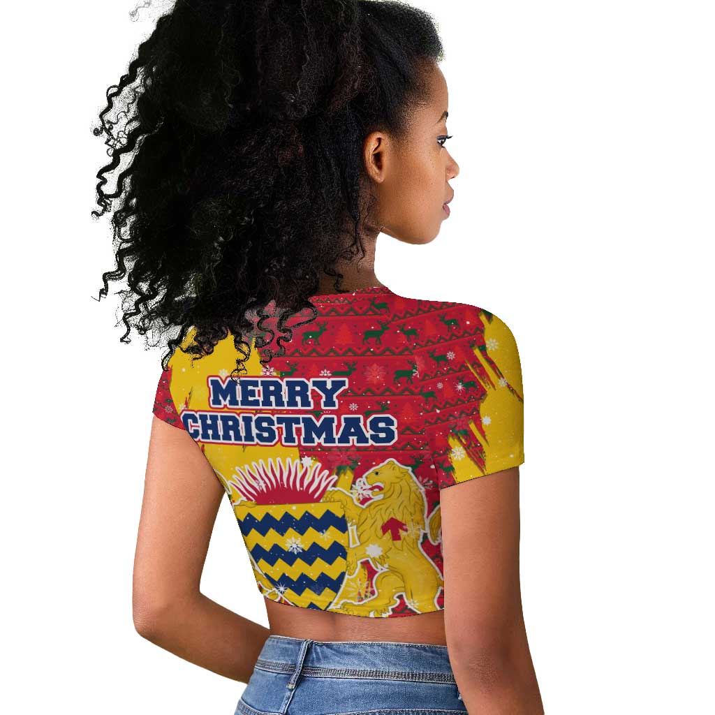 Chad Christmas Raglan Cropped T shirt National Coat of Arms and Snowflake Accents - African Pride