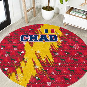 Chad Christmas Round Carpet National Coat of Arms and Snowflake Accents - African Pride