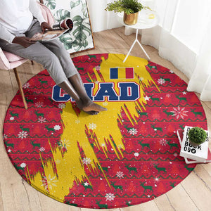 Chad Christmas Round Carpet National Coat of Arms and Snowflake Accents - African Pride