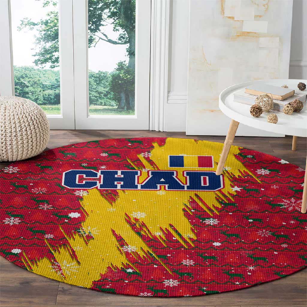 Chad Christmas Round Carpet National Coat of Arms and Snowflake Accents - African Pride