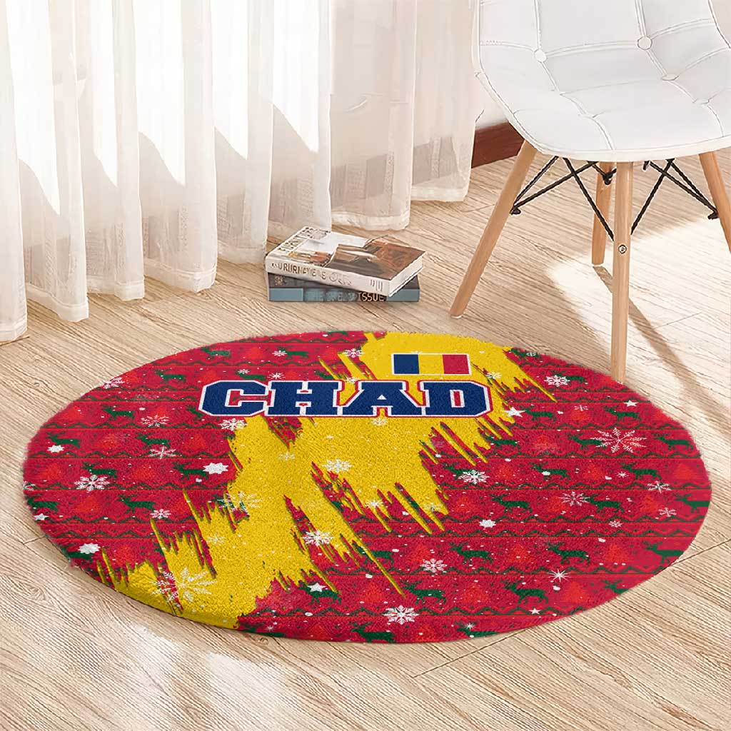 Chad Christmas Round Carpet National Coat of Arms and Snowflake Accents - African Pride
