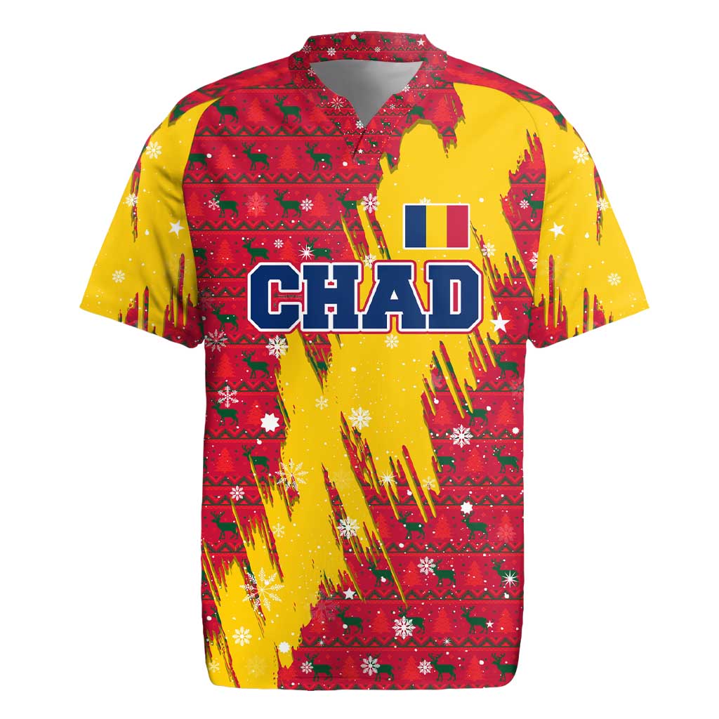 Chad Christmas Rugby Jersey National Coat of Arms and Snowflake Accents ...