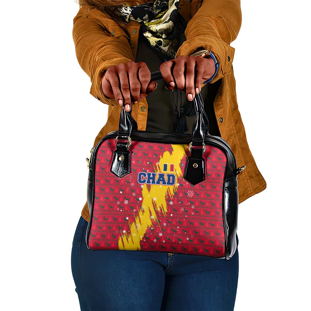 Chad Christmas Shoulder Handbag National Coat of Arms and Snowflake Accents - African Pride
