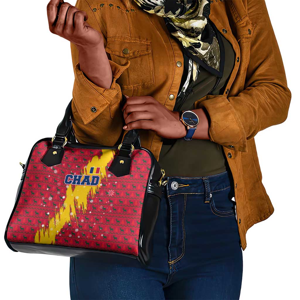 Chad Christmas Shoulder Handbag National Coat of Arms and Snowflake Accents - African Pride