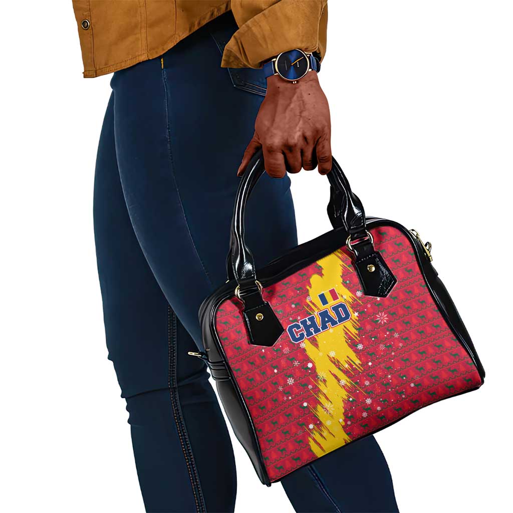 Chad Christmas Shoulder Handbag National Coat of Arms and Snowflake Accents - African Pride