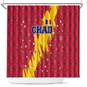 Chad Christmas Shower Curtain National Coat of Arms and Snowflake Accents - African Pride