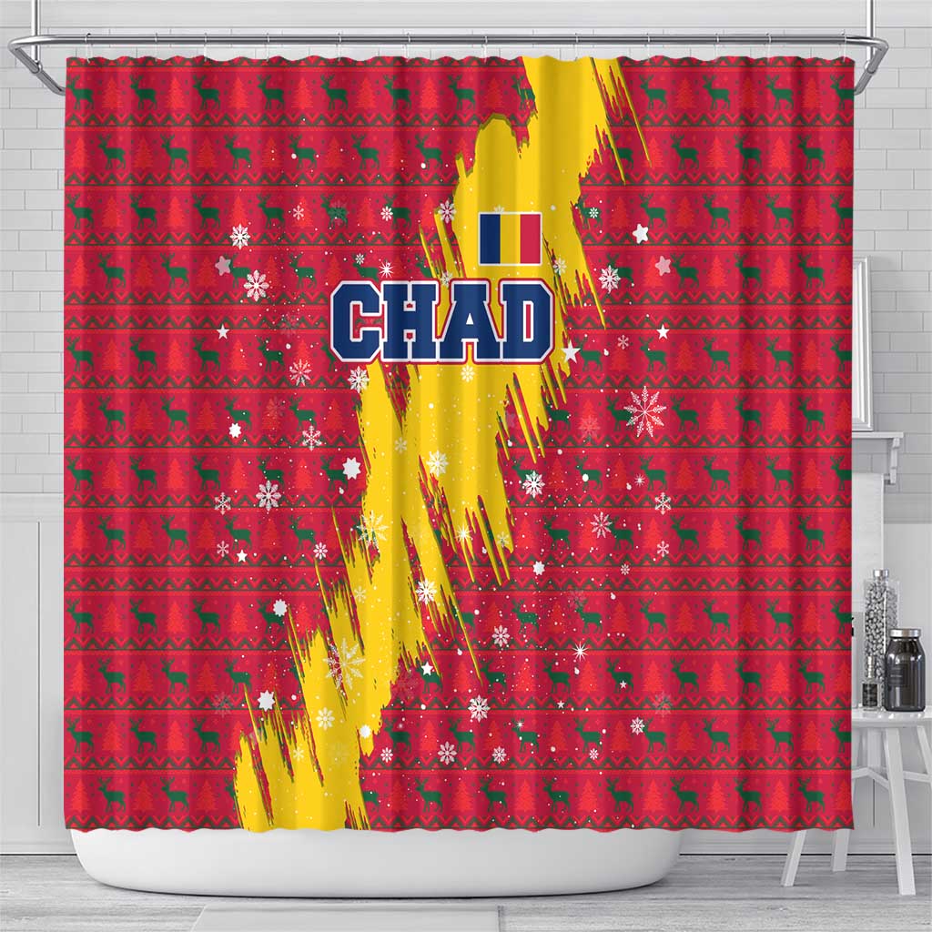 Chad Christmas Shower Curtain National Coat of Arms and Snowflake Accents - African Pride
