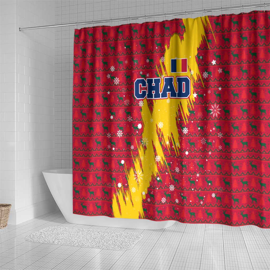Chad Christmas Shower Curtain National Coat of Arms and Snowflake Accents - African Pride