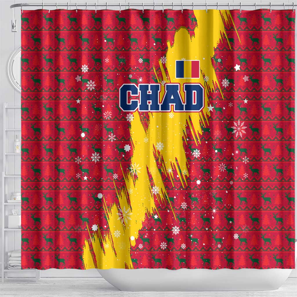 Chad Christmas Shower Curtain National Coat of Arms and Snowflake Accents - African Pride