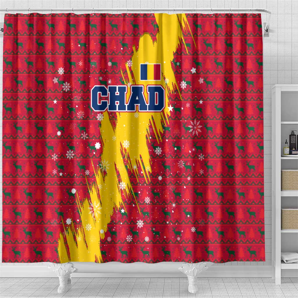 Chad Christmas Shower Curtain National Coat of Arms and Snowflake Accents - African Pride