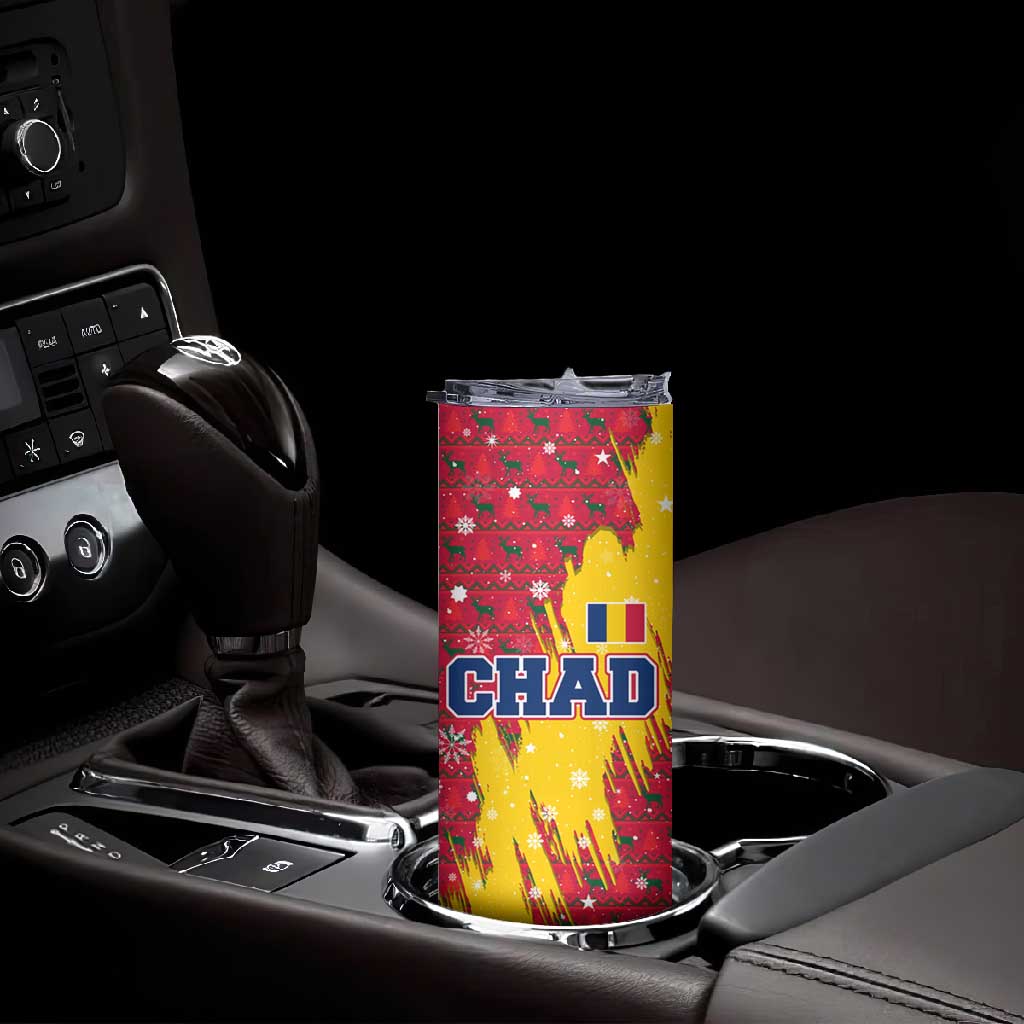Chad Christmas Skinny Tumbler National Coat of Arms and Snowflake Accents - African Pride