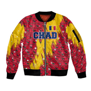 Chad Christmas Sleeve Zip Bomber Jacket National Coat of Arms and Snowflake Accents - African Pride