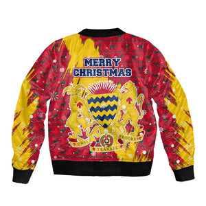 Chad Christmas Sleeve Zip Bomber Jacket National Coat of Arms and Snowflake Accents - African Pride