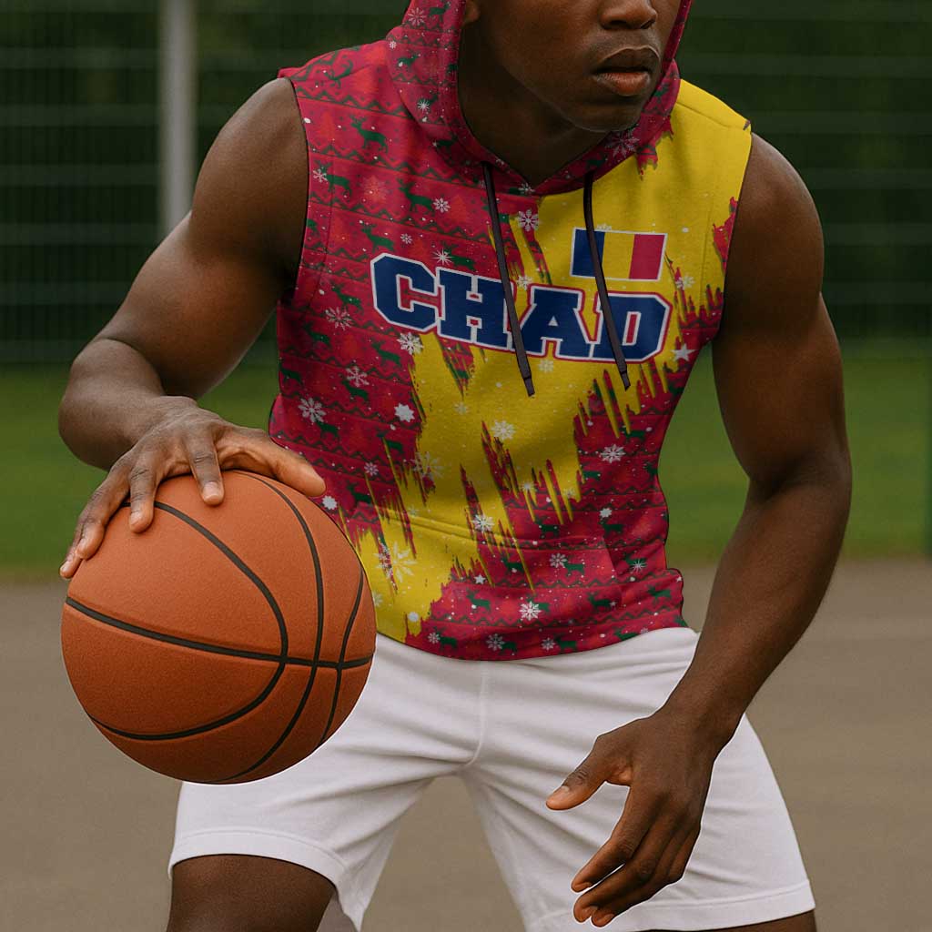 Chad Christmas Sleeveless Hoodie National Coat of Arms and Snowflake Accents - African Pride