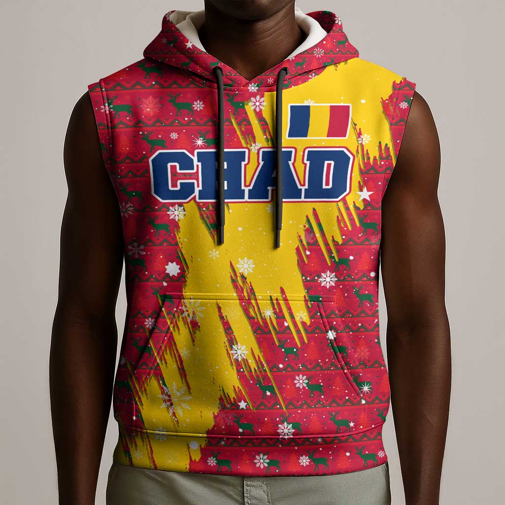 Chad Christmas Sleeveless Hoodie National Coat of Arms and Snowflake Accents - African Pride