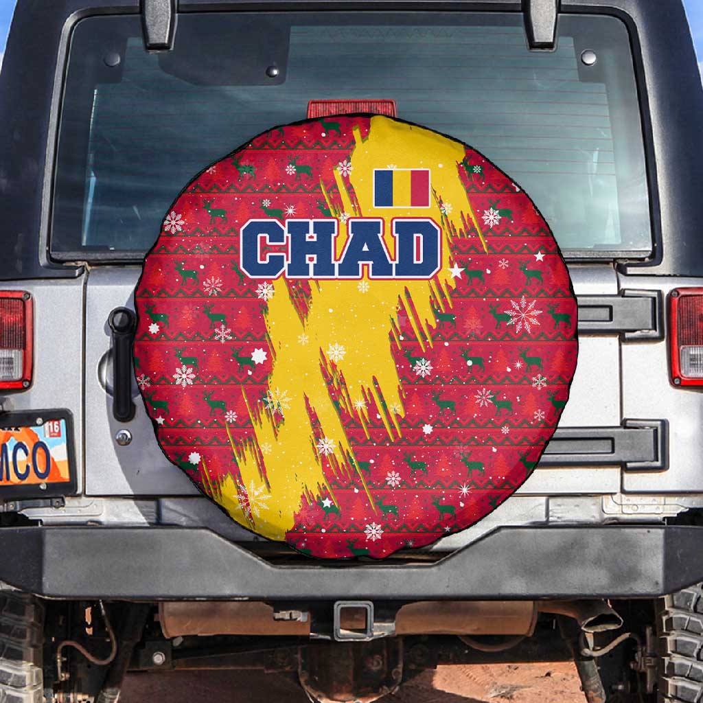 Chad Christmas Spare Tire Cover National Coat of Arms and Snowflake Accents - African Pride