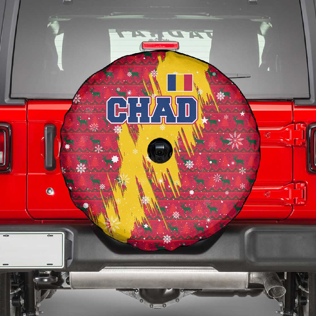 Chad Christmas Spare Tire Cover National Coat of Arms and Snowflake Accents - African Pride